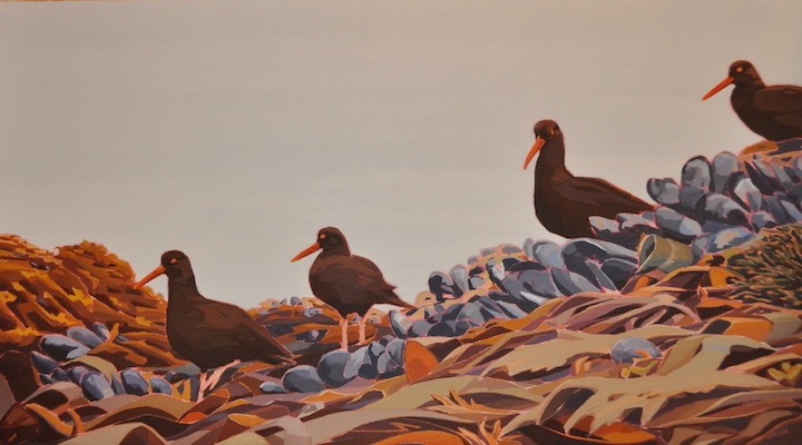 Oyster Catchers, Haida Gwaii, acrylic on canvas, 30” x 54”